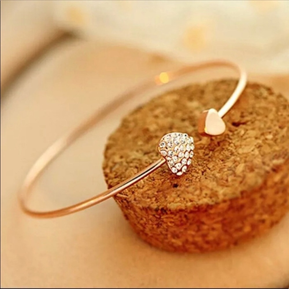Double heart crystal cuff bracelet